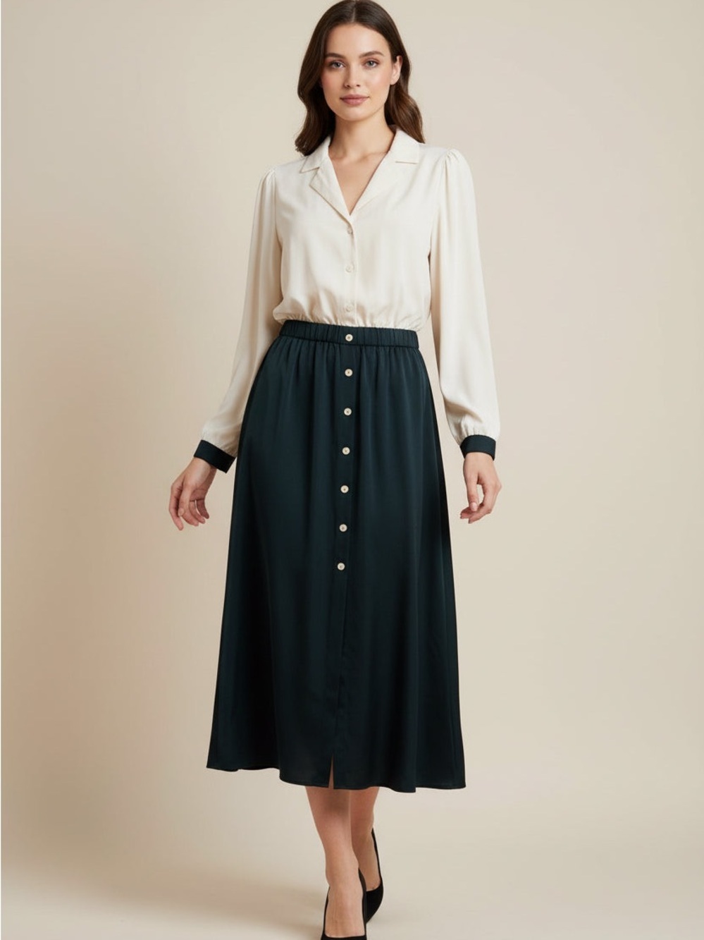 SHEIN Button-Front Maxi Skirt in Dark Green